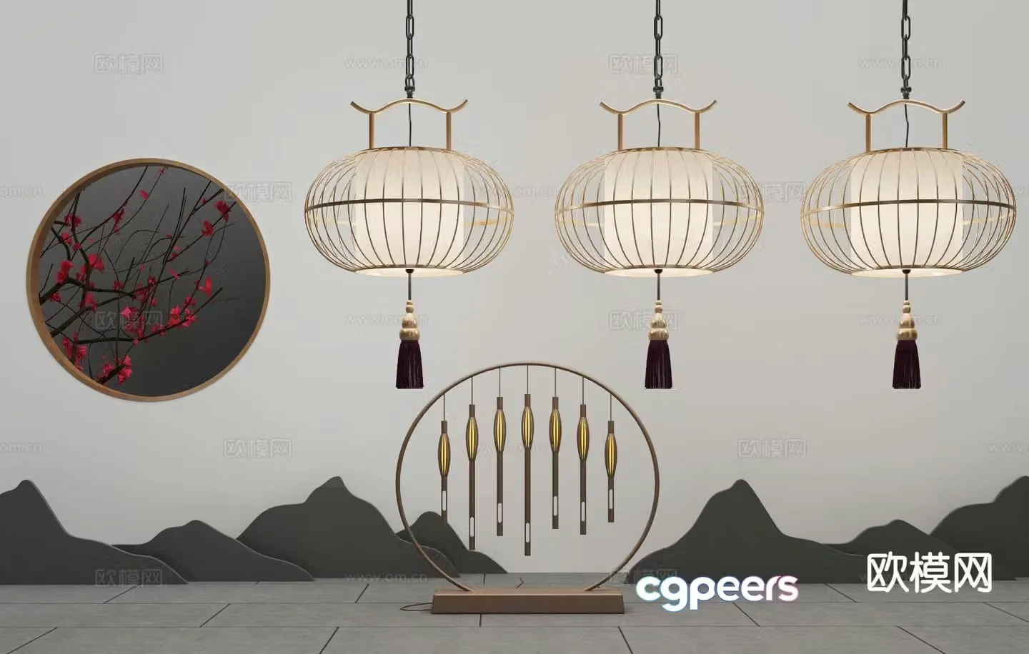New Chinese style chandelier lantern 3d model