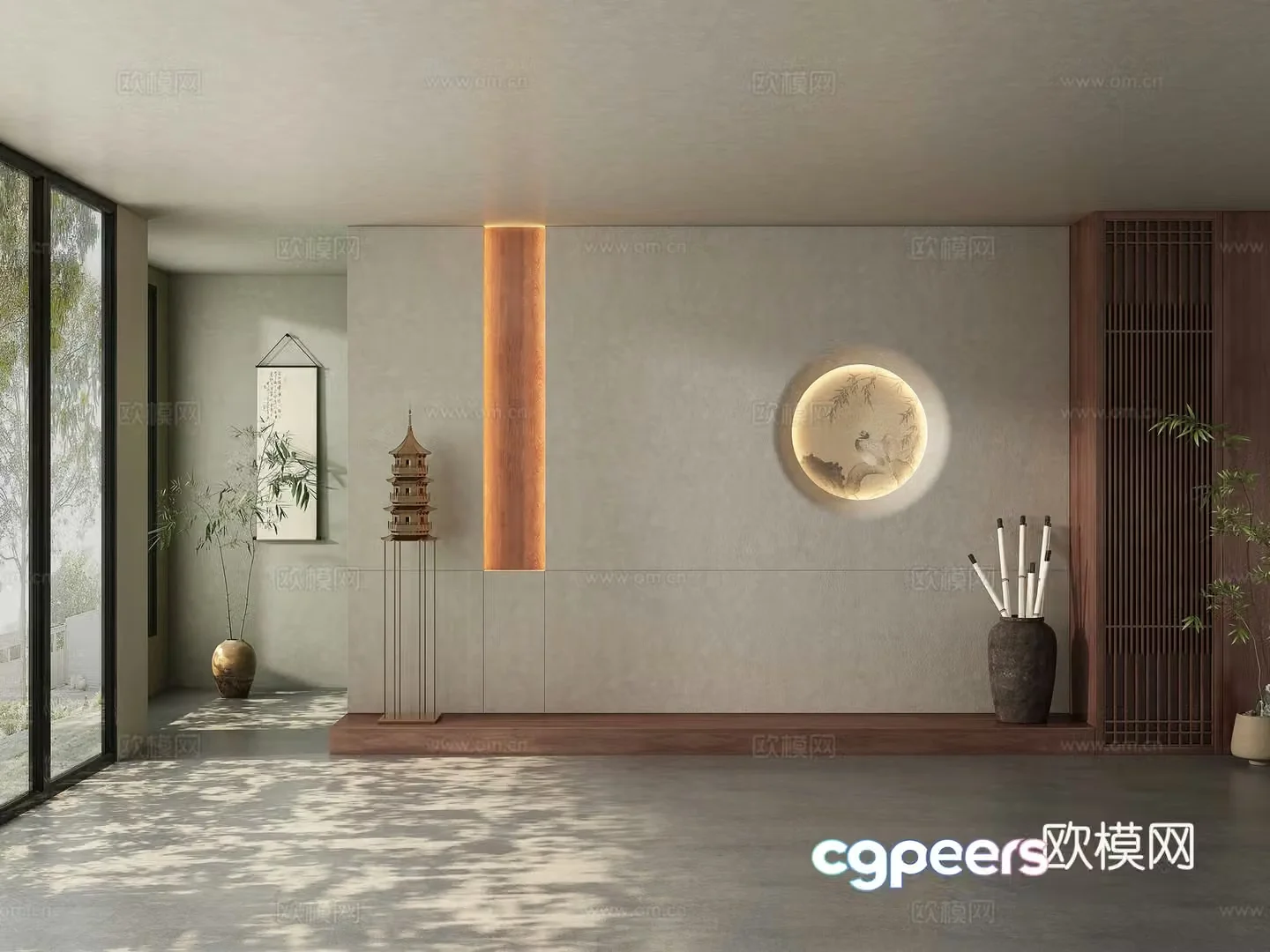 Modern tea room background wall 3d model