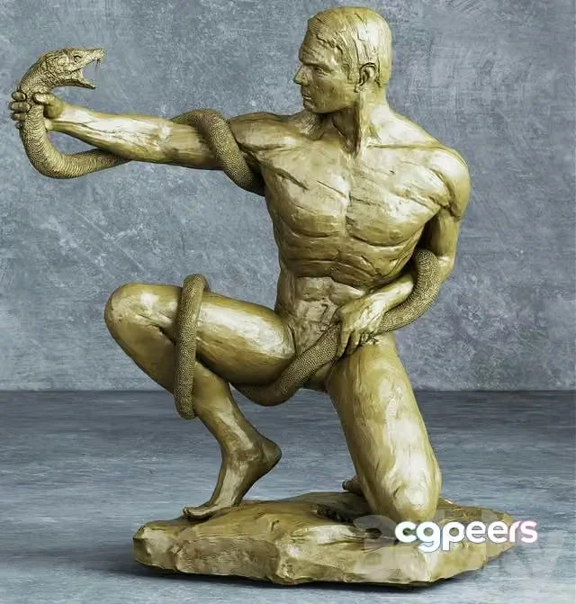 3ds Max Free – Statuette, sculpture stone snake
