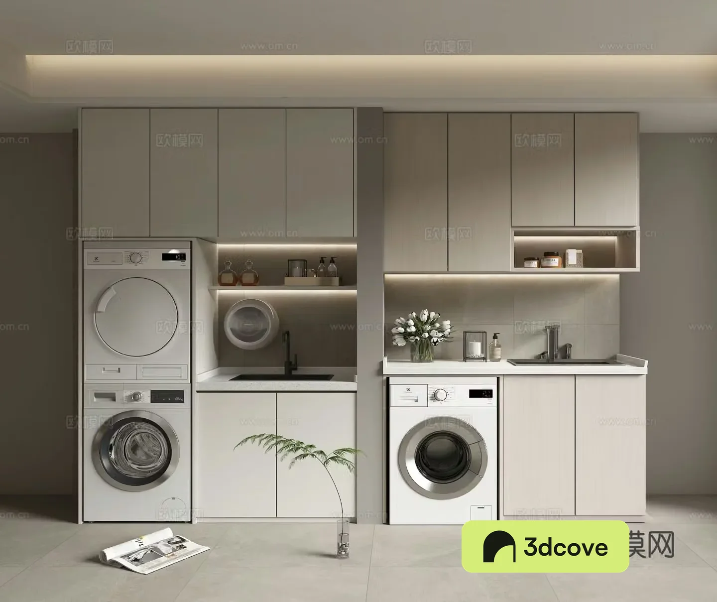 Cream style balcony cabinet washing machine cabinet