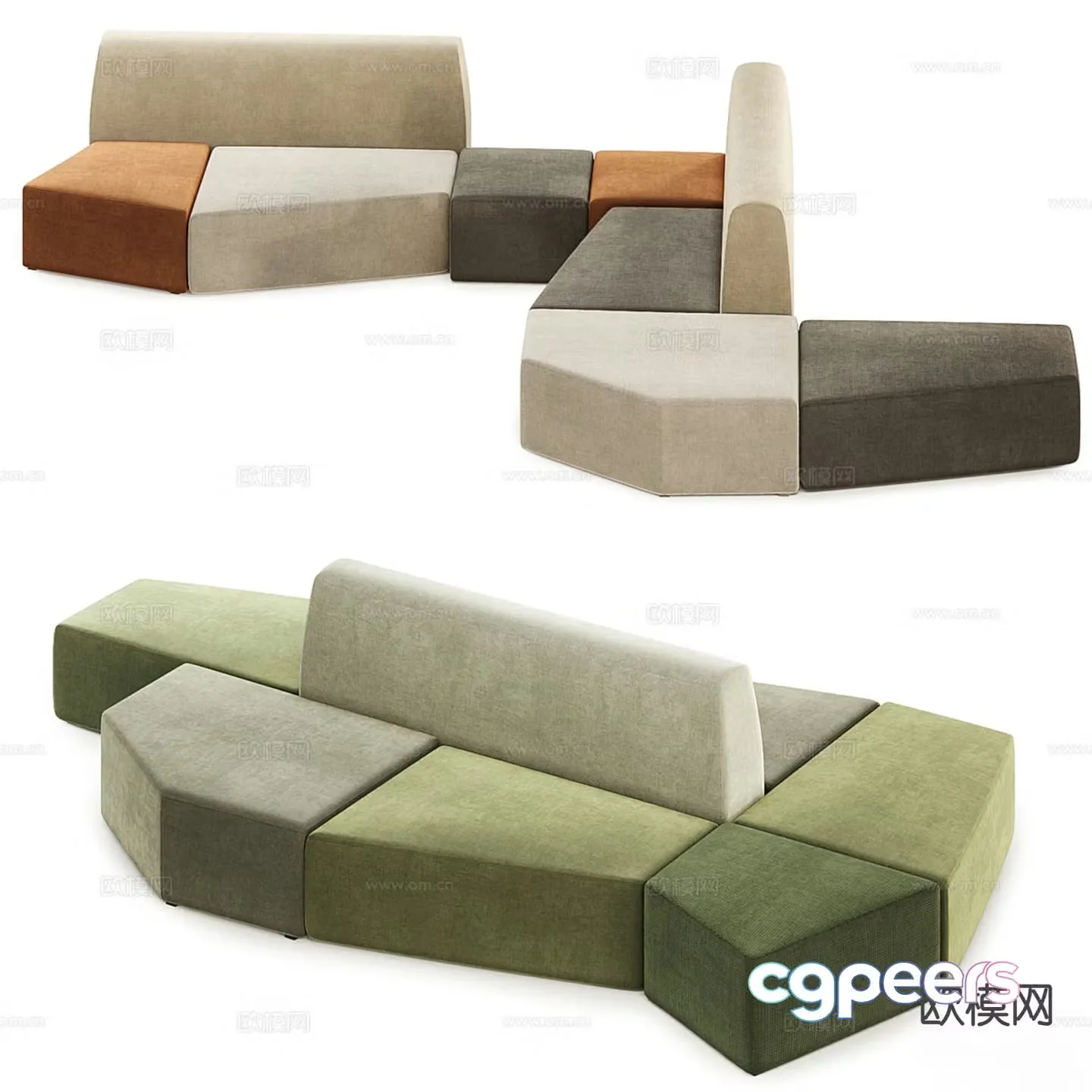 Modern multi-seater sofa 3d model
