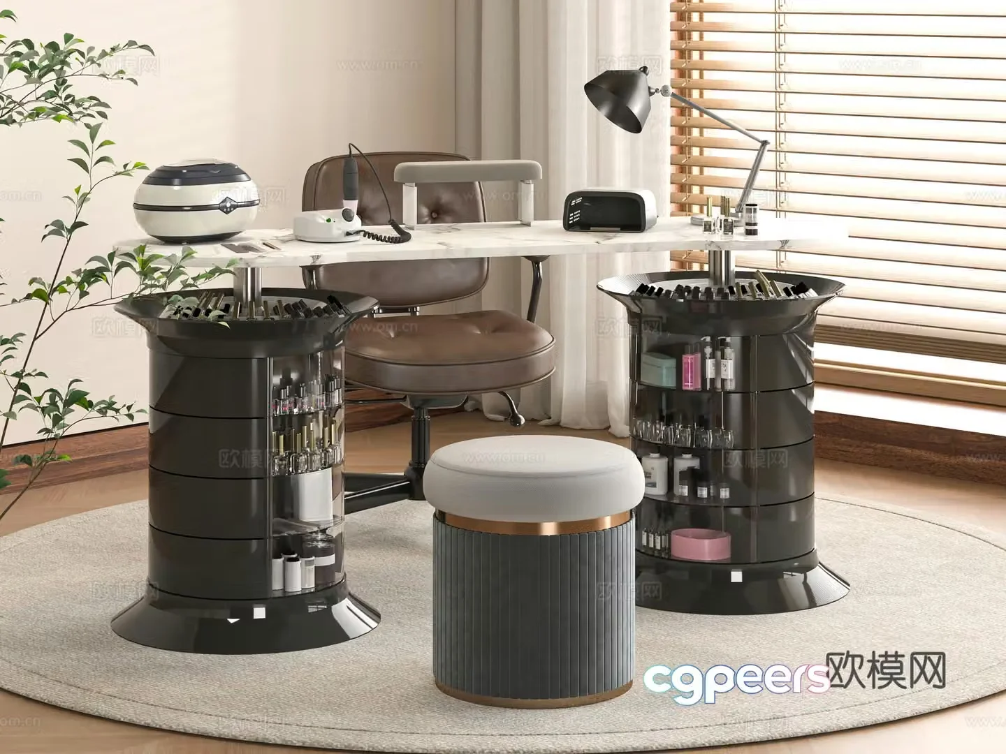 Modern manicure table and chair combination 3D model