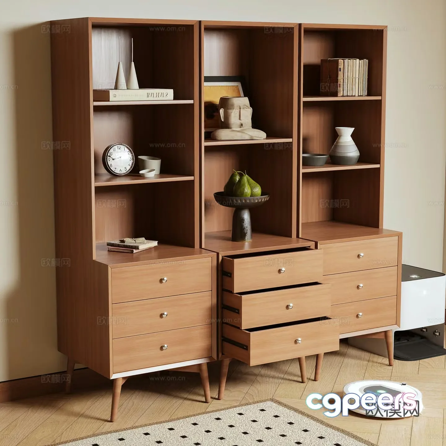 Log style bookcase Decorative cabinet High cabinet 3D model