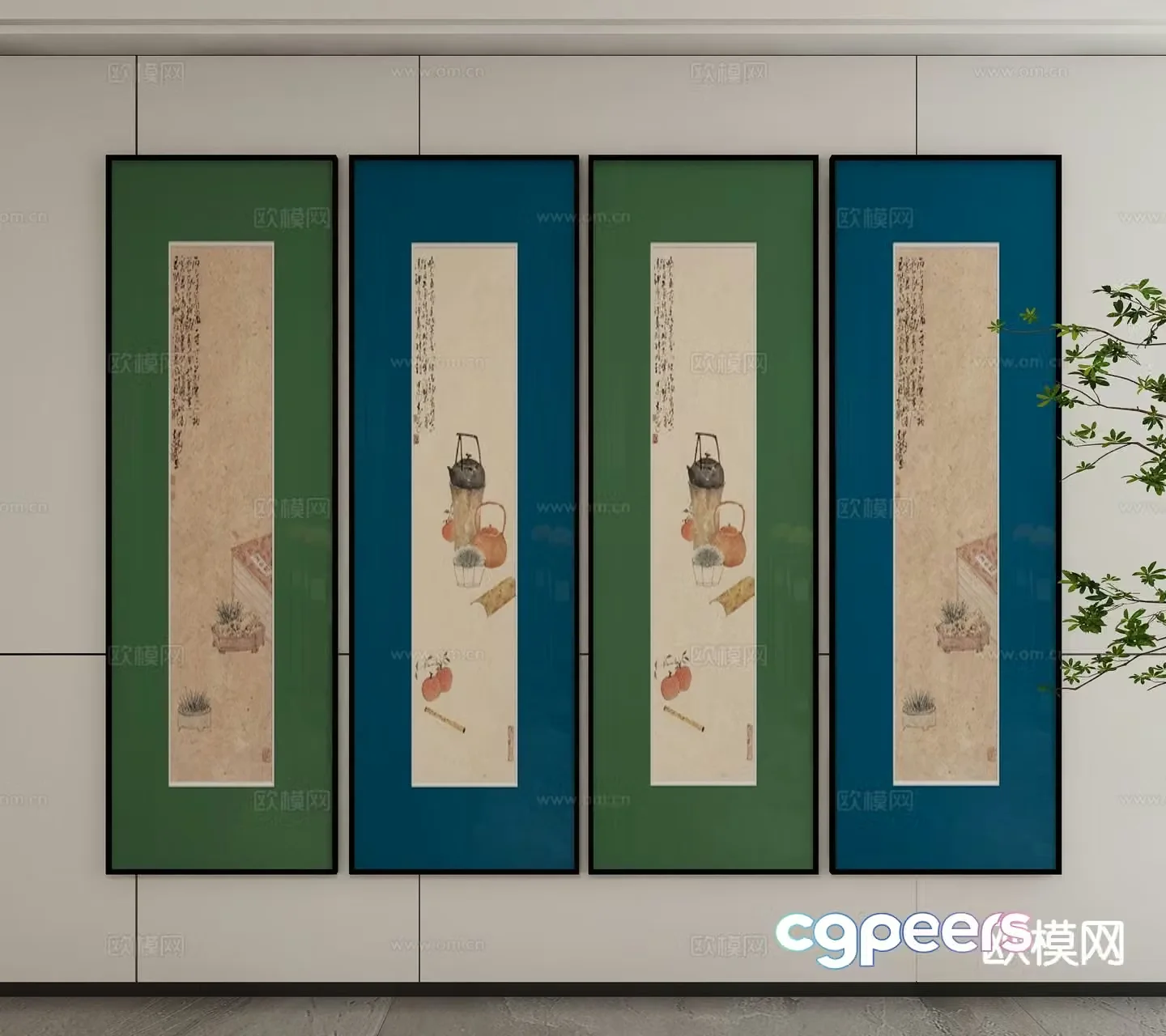 New Chinese style ink painting decorative painting 3D model