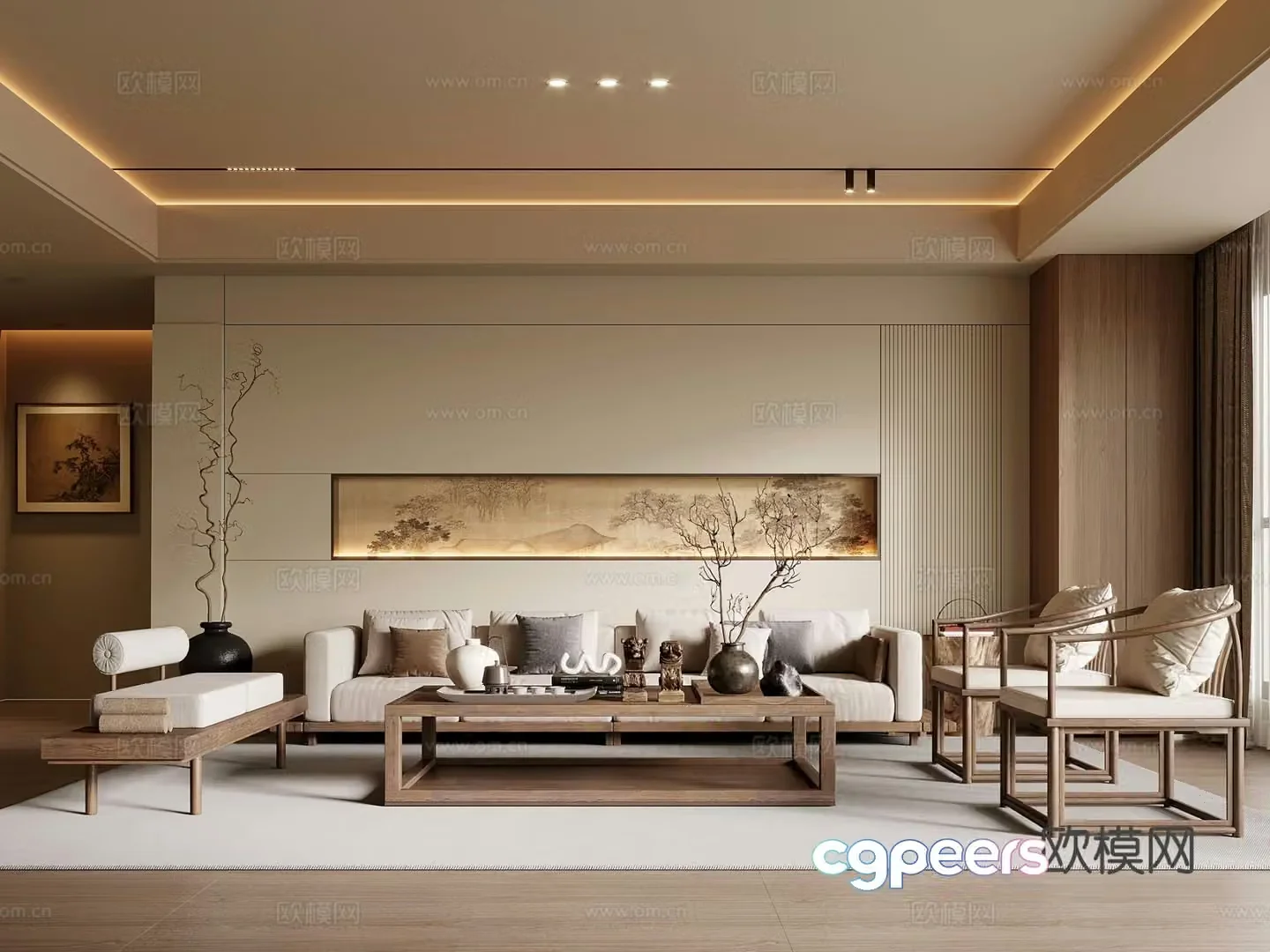 Chinese living room Song style living room Sofa coffee table combination 3D model