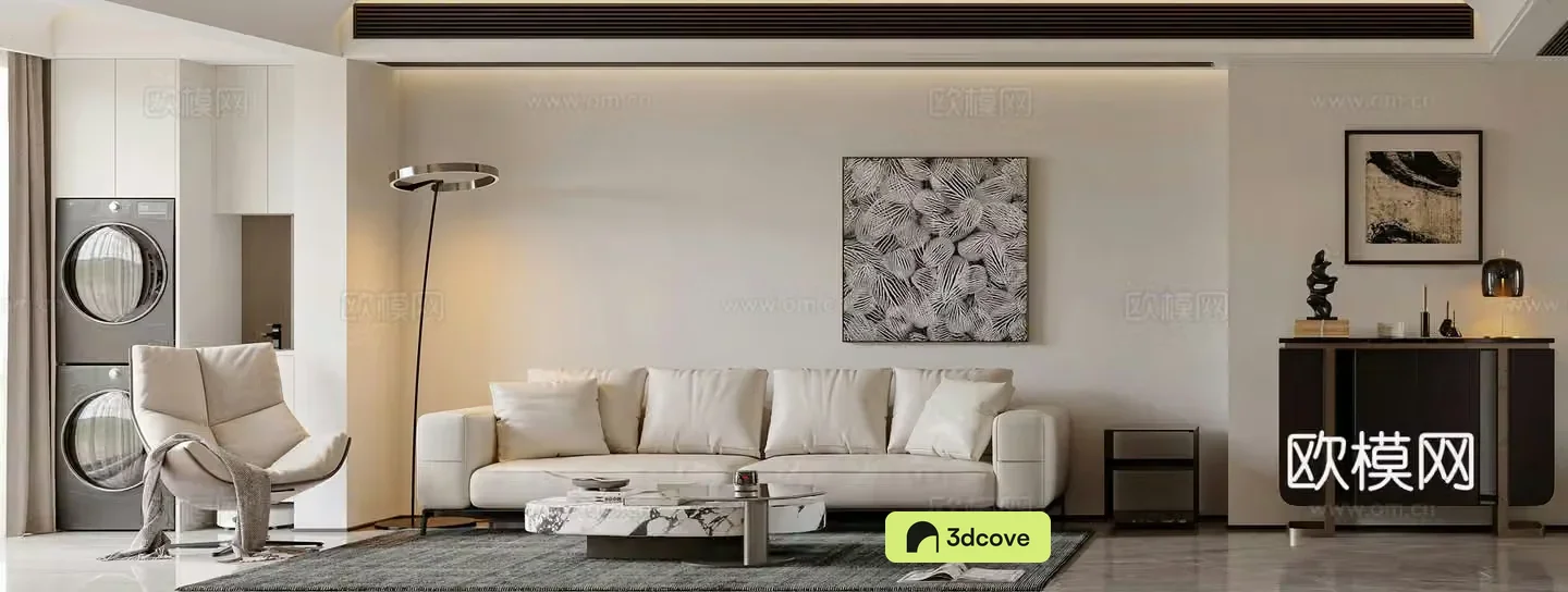 Modern living and dining room combination sofa entrance cabinet leisure chair floor lamp washing machine living room