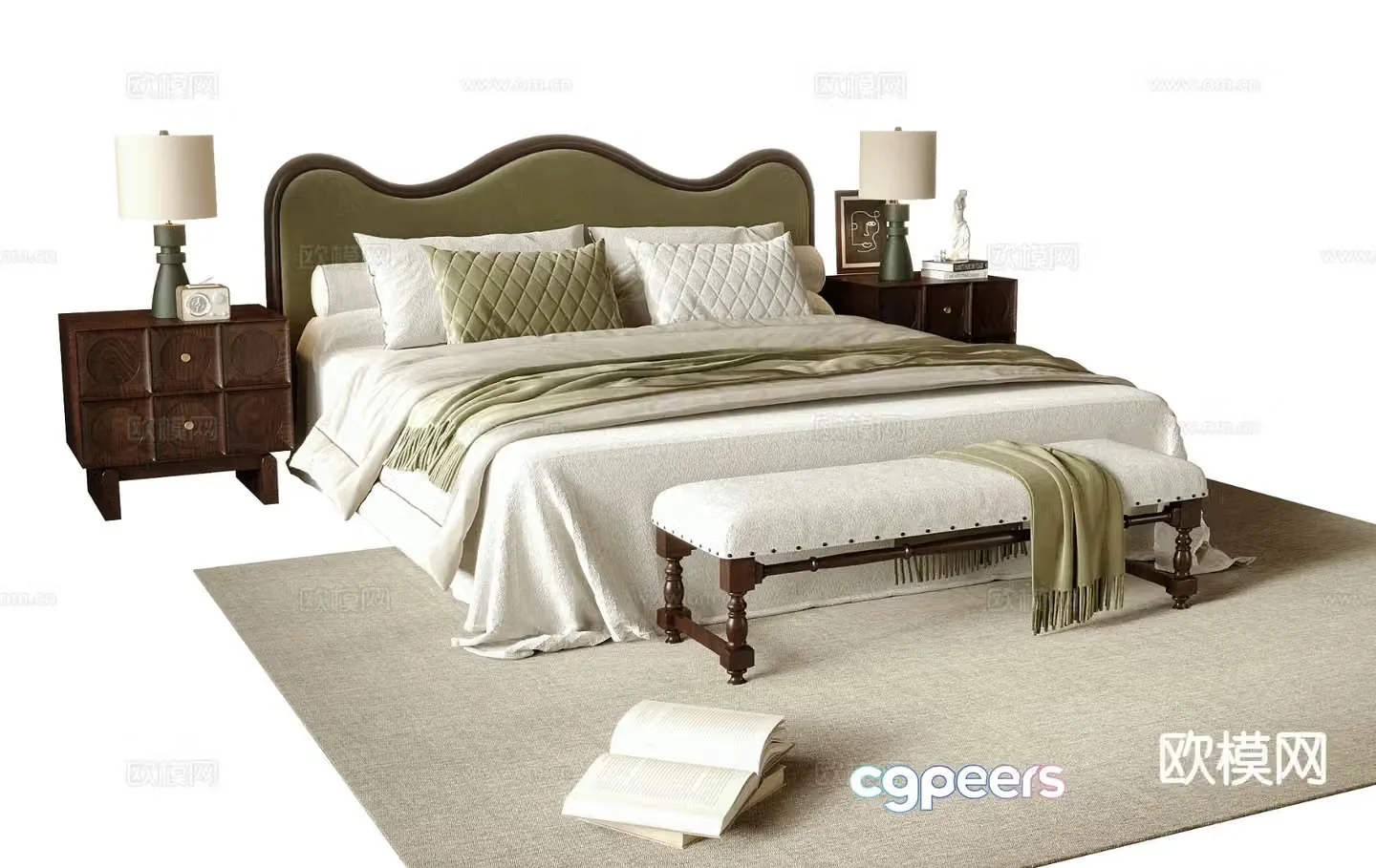 French double bed 3d model