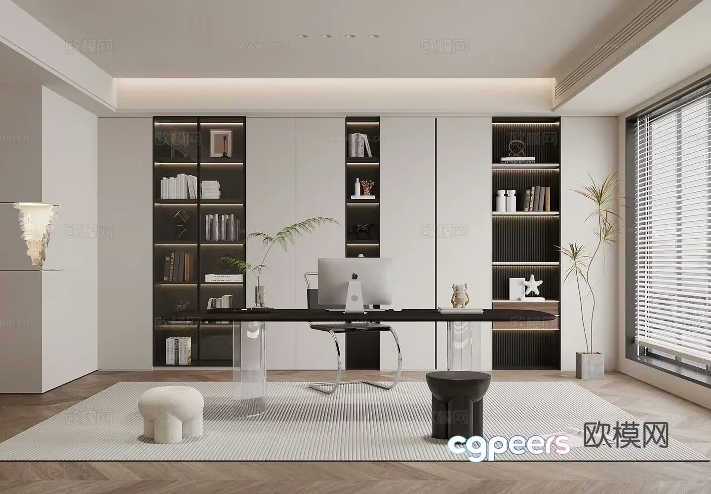Modern study desk and chair 3d model