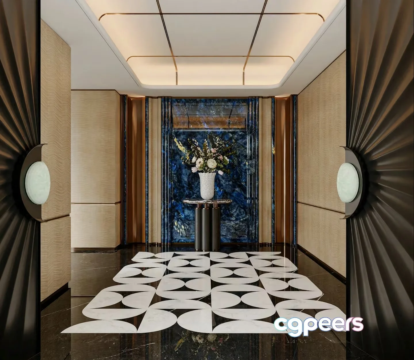 Elegant Hallway With A Vase Of Flowers 3D Model – 15142 – VRAY Render