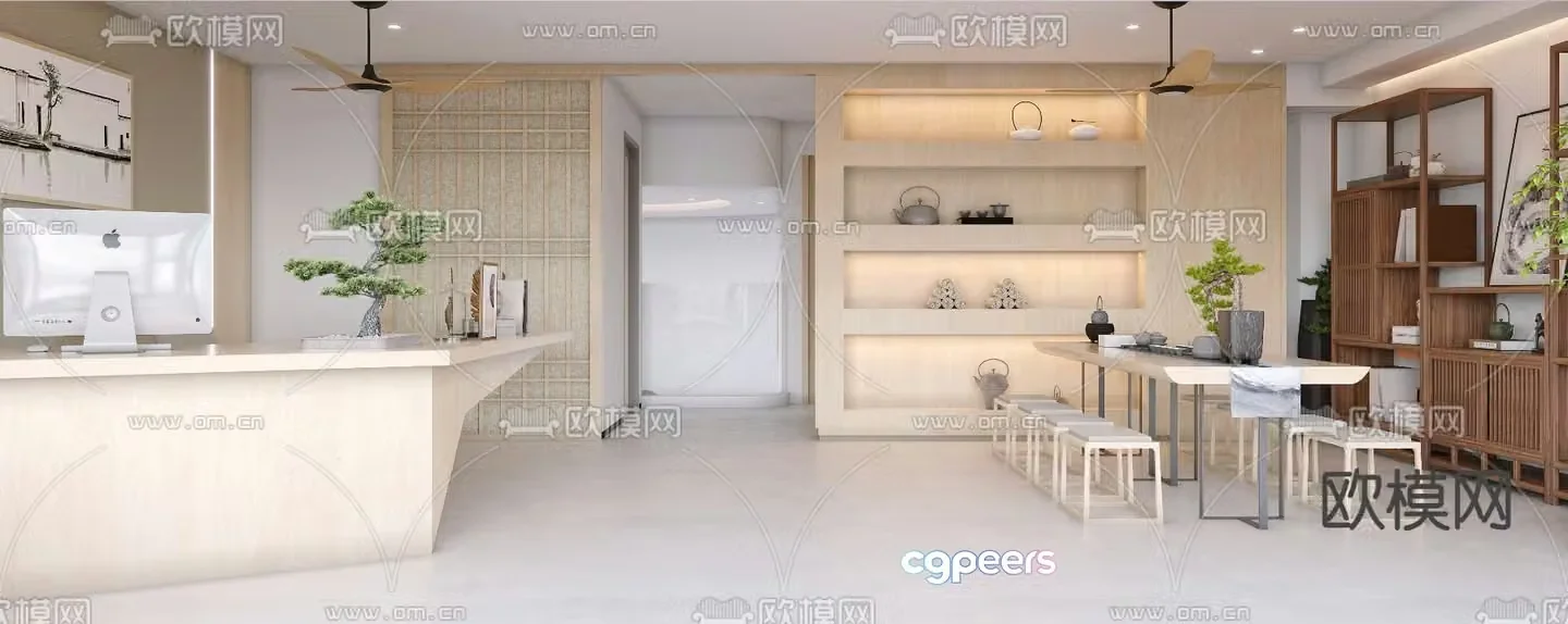 Japanese style company front desk reception 3d model