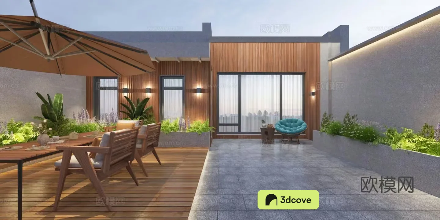 modern roof garden courtyard landscape 3d model