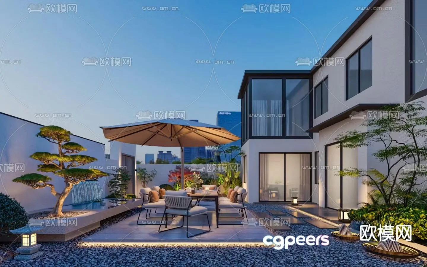 Modern balcony terrace roof garden 3d model