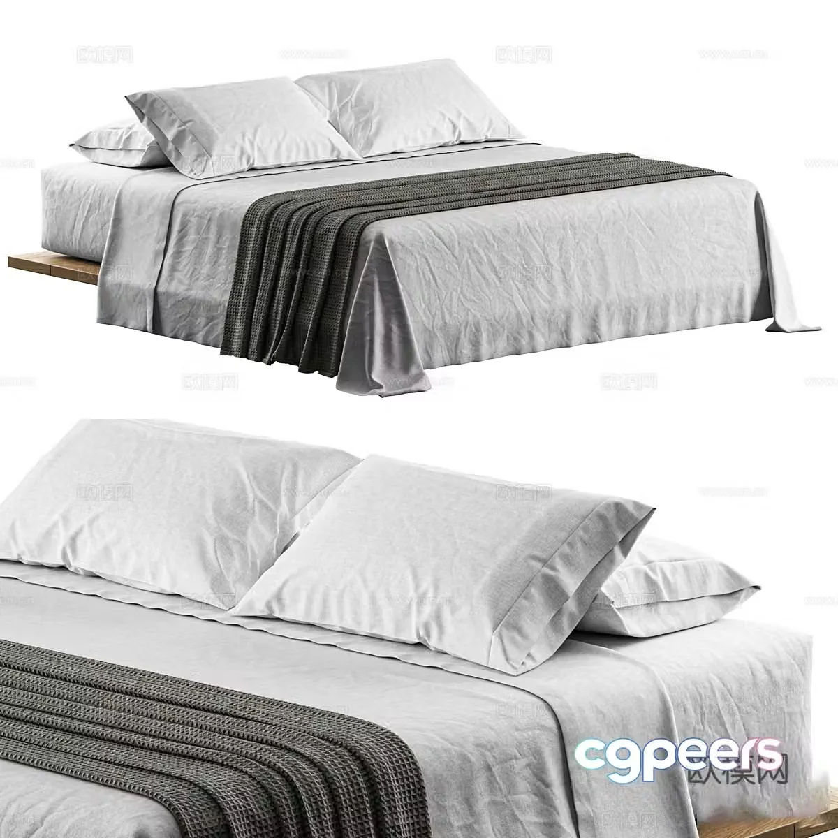 Modern Italian minimalist fabric double bed 3D model