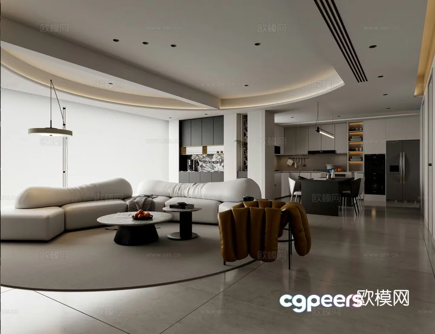 Modern living and dining room 3d model