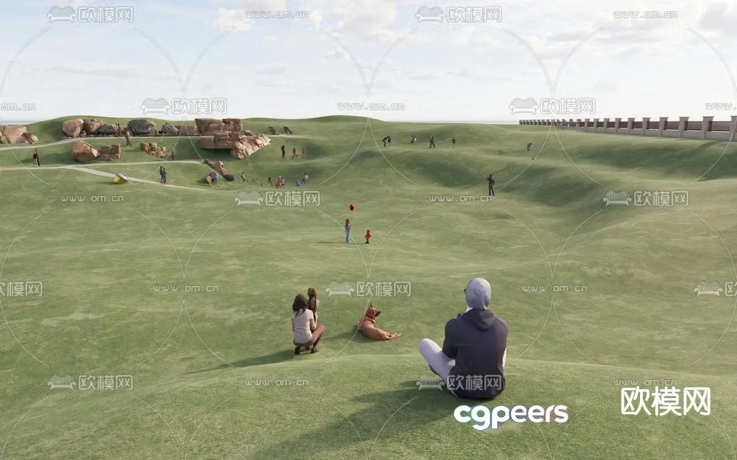 Park lawn undulating lawn 3d model