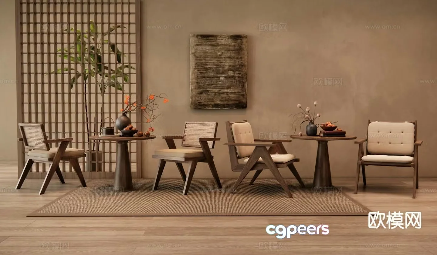 Wabi Sabi Leisure Table and Chair Negotiation Table and Chair 3D Model