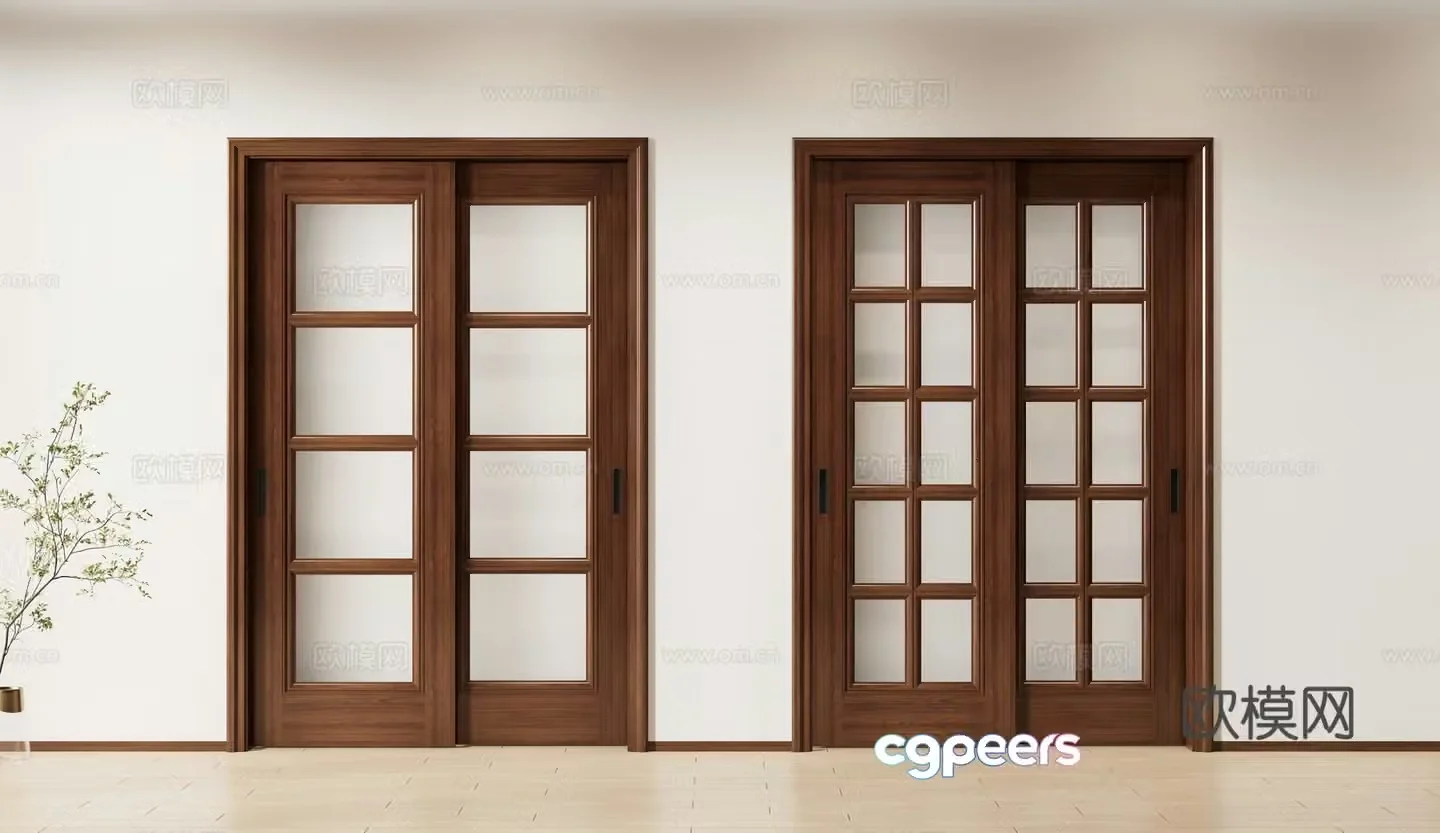 sliding door kitchen door wooden door 3d model