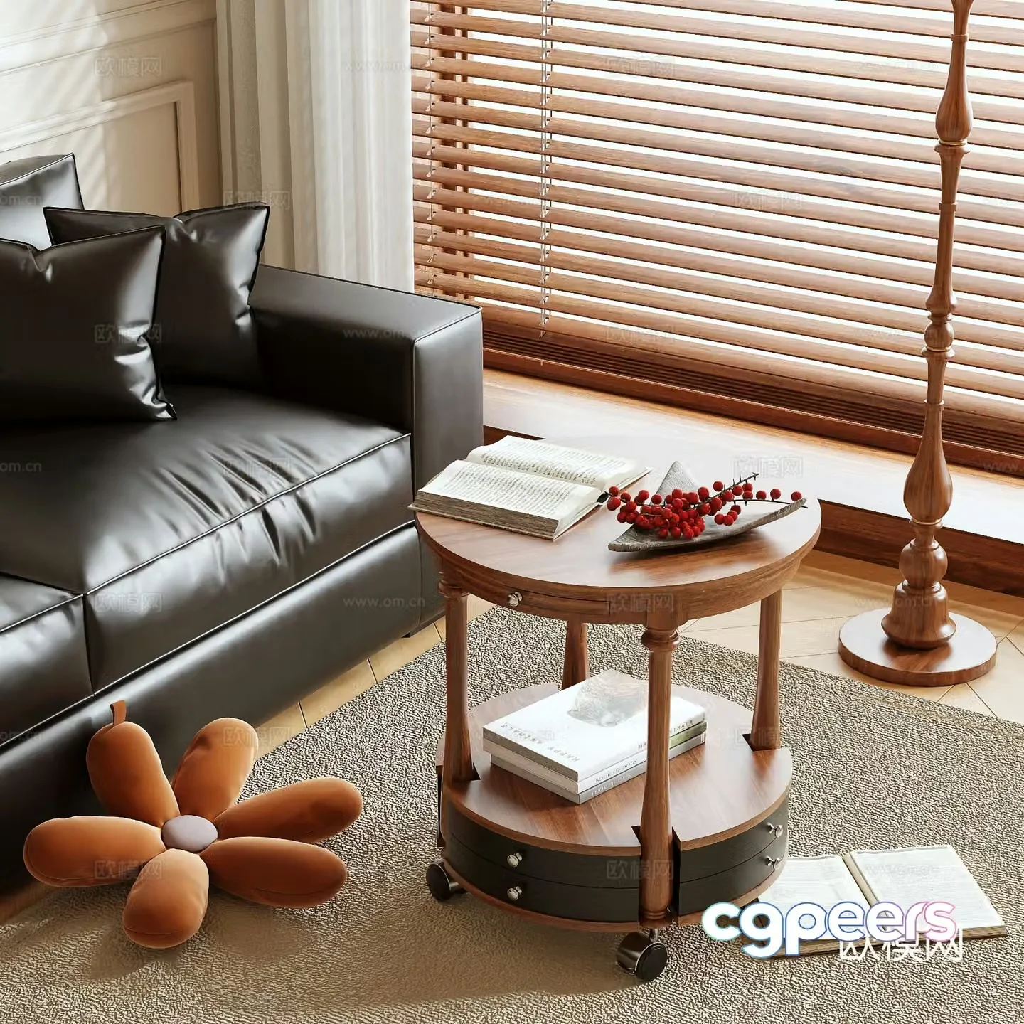 Log style round table corner table side table 3D model