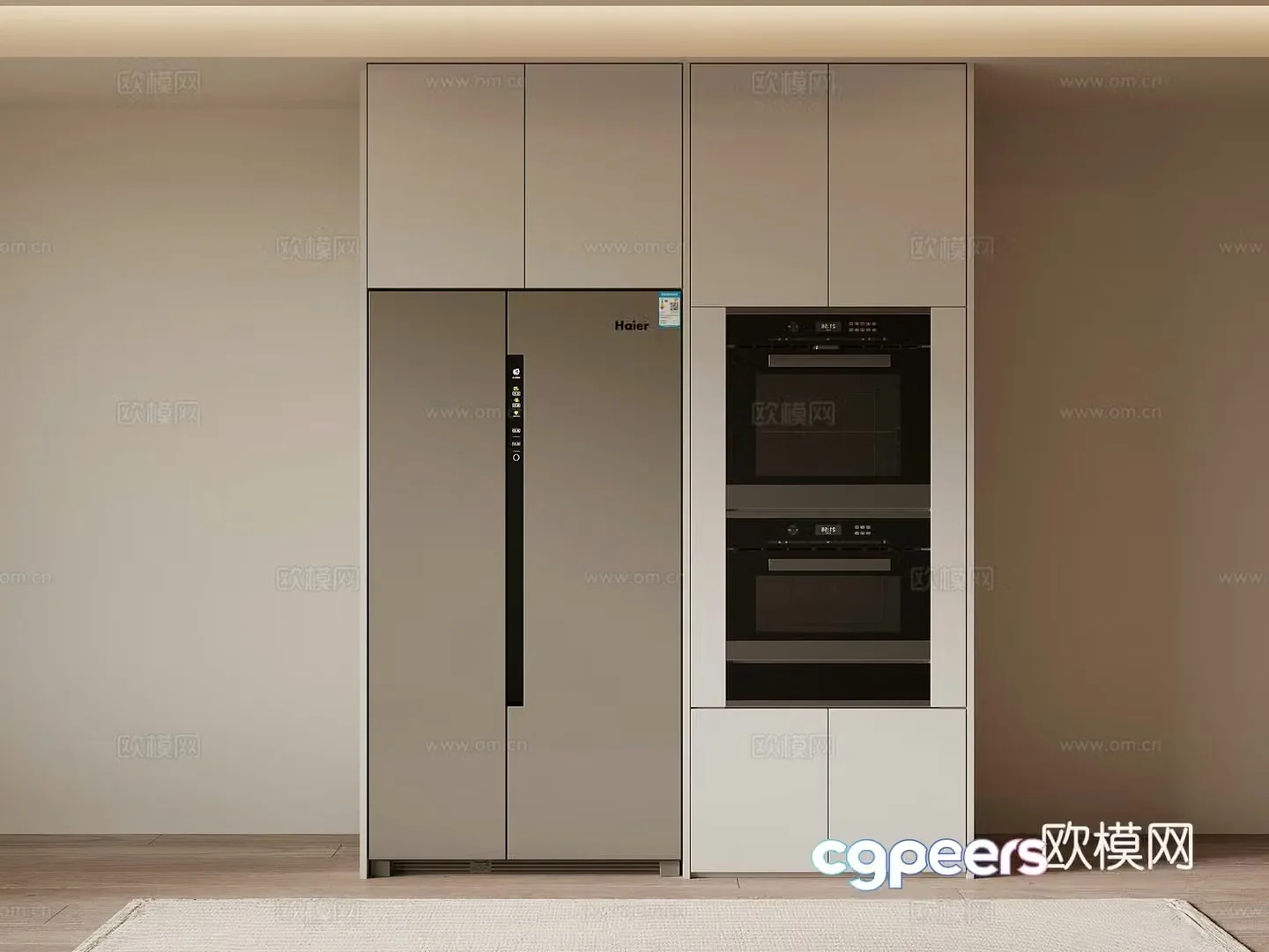 Modern simple electrical cabinet refrigerator steamer oven 3d model
