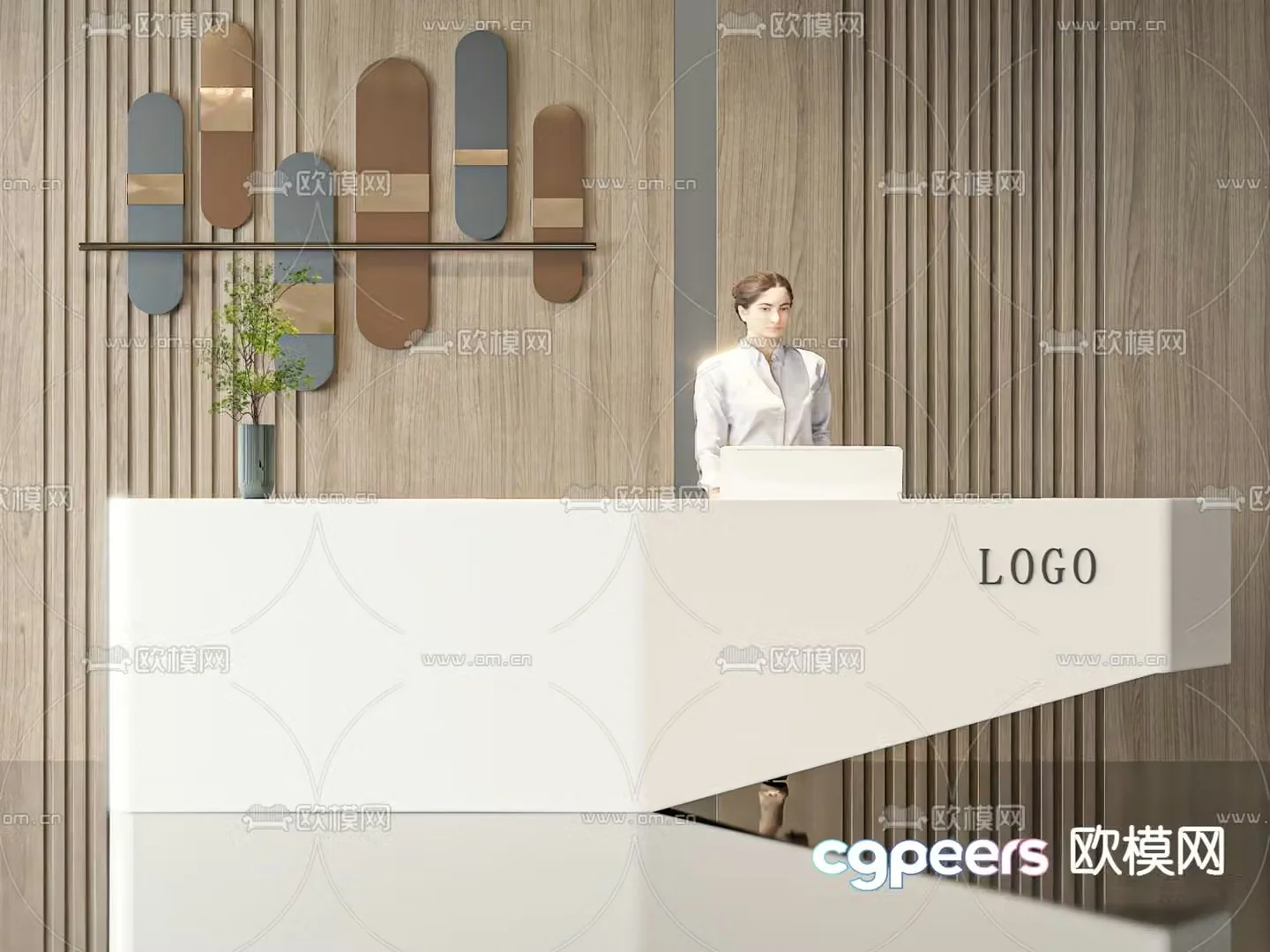 Front desk reception desk 3d model