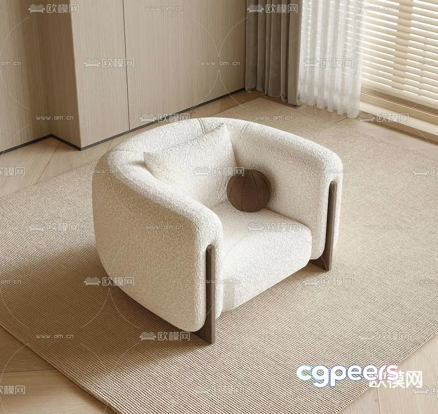 Cream style sofa single sofa 3d model