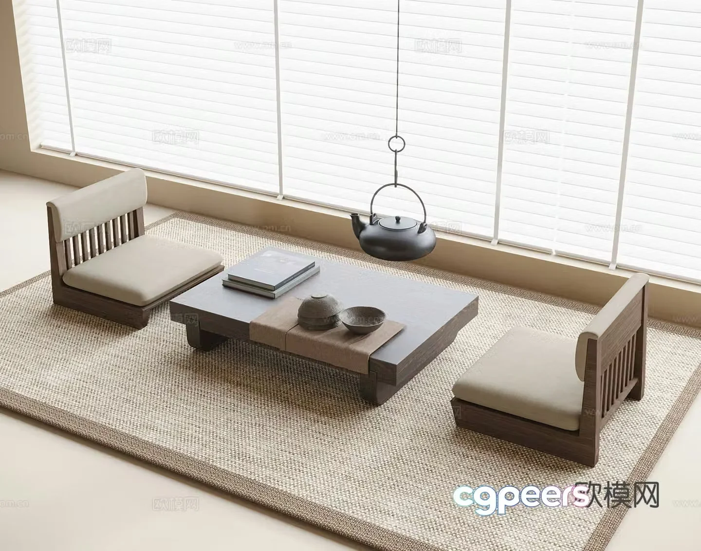 Japanese tatami tea table and chairs balcony tea table and chairs 3D model