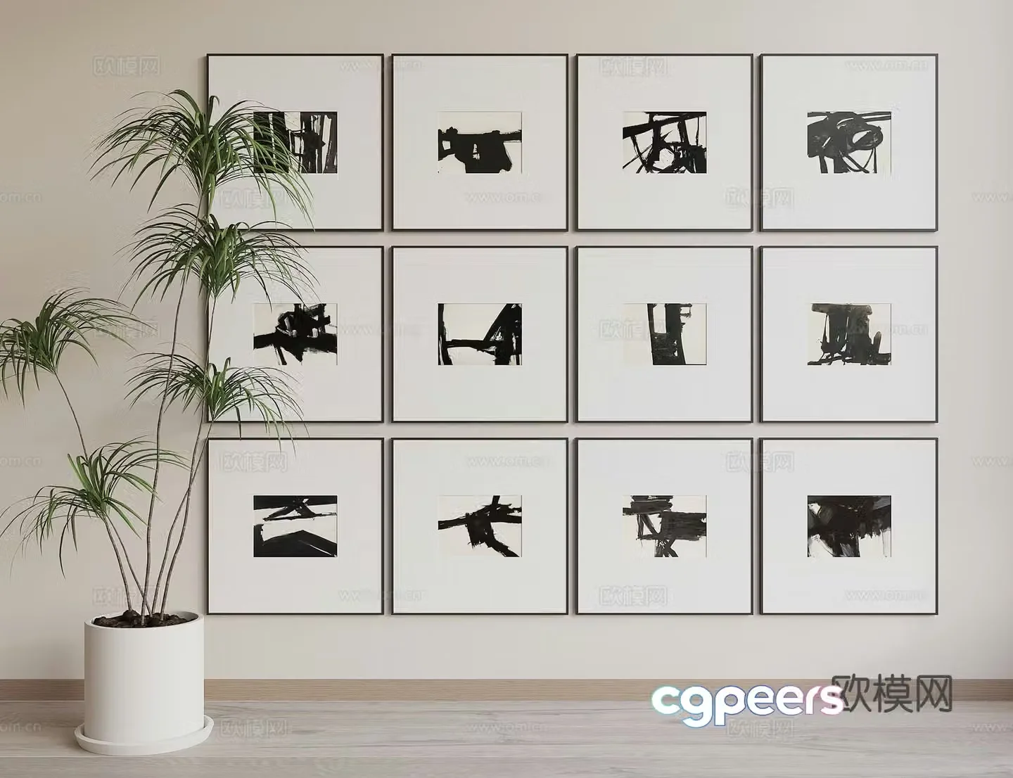 Modern black and white hanging paintings decorative paintings 3d model