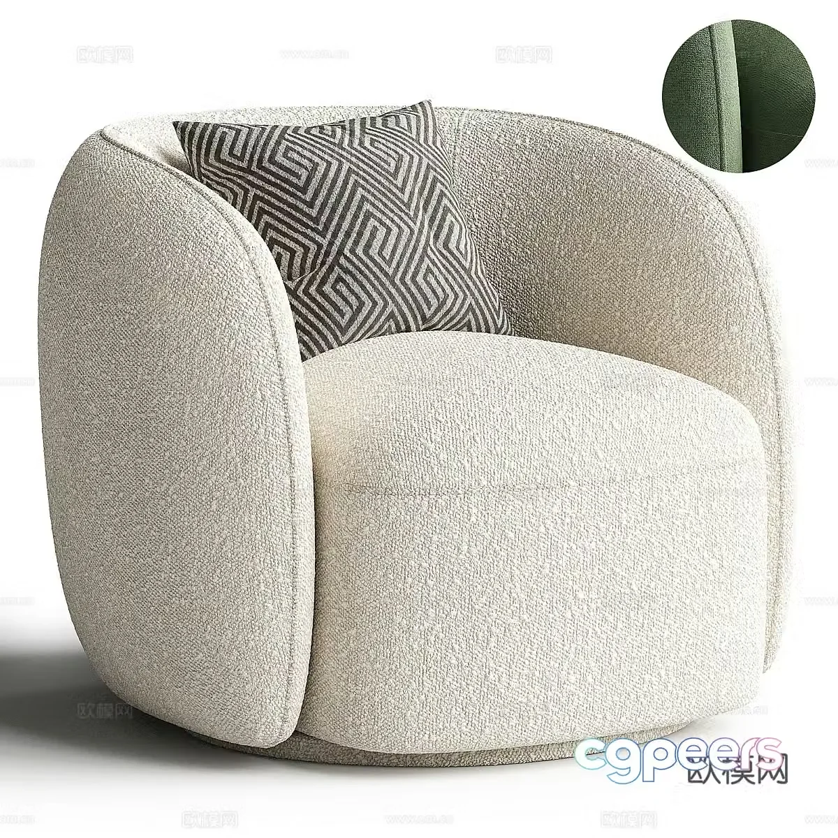 Modern Creamy Sunday Sofa Chair 3D Model