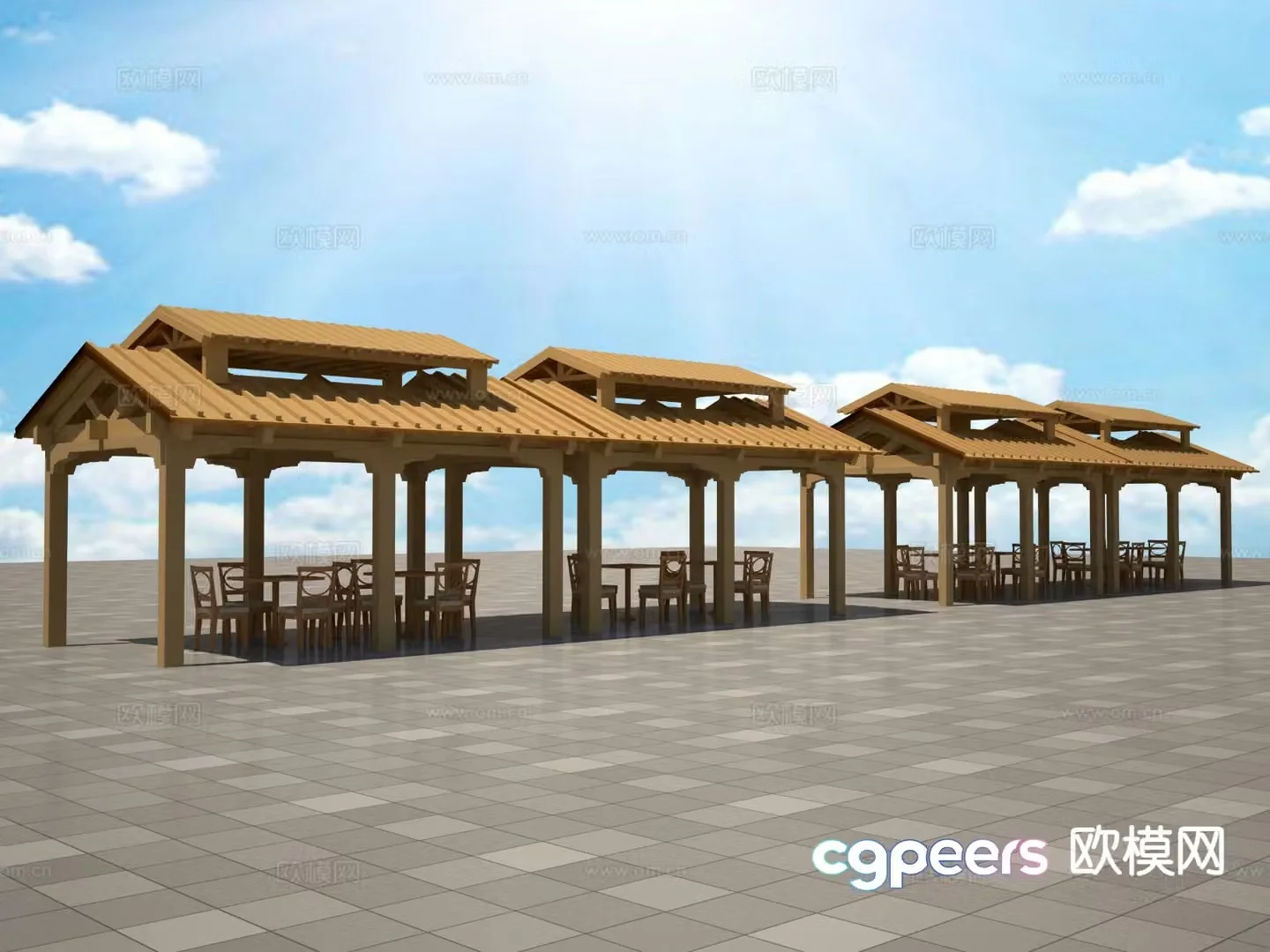 Ancient building gallery landscape gallery pavilion gallery 3D model