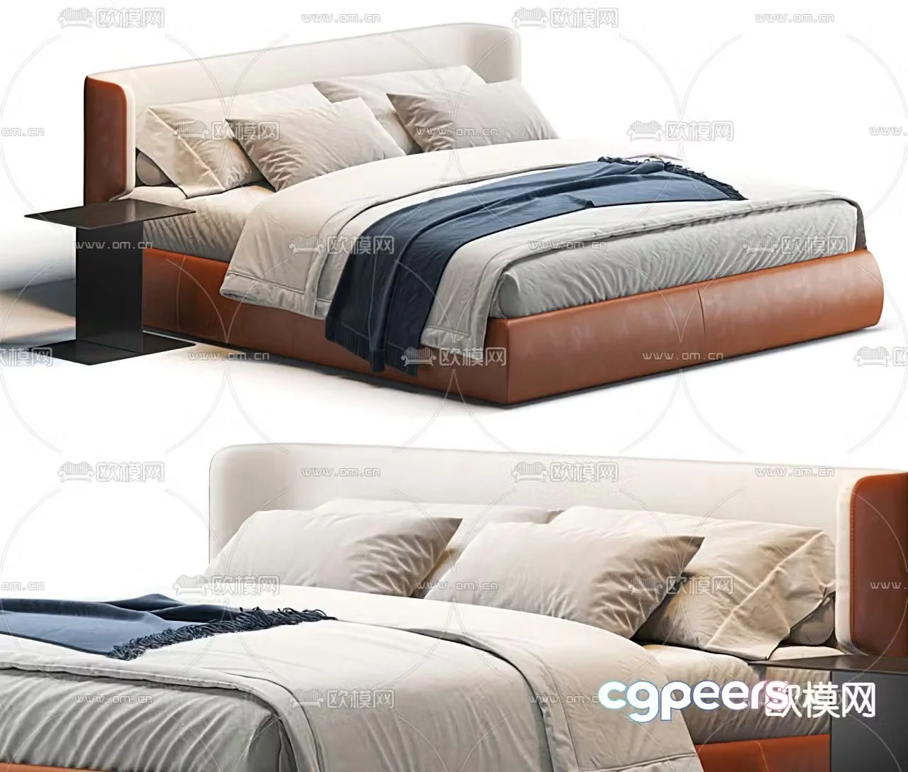Molteni&C modern orange leather double bed 3d model