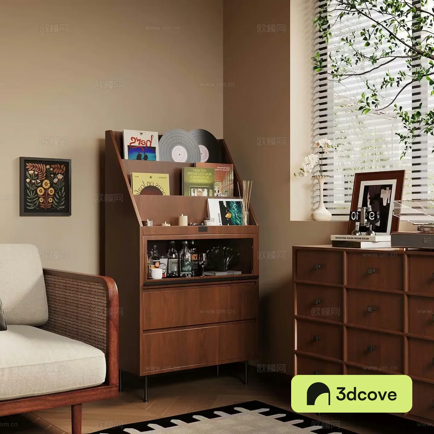 Middle-aged corner cabinet entrance cabinet 3D model
