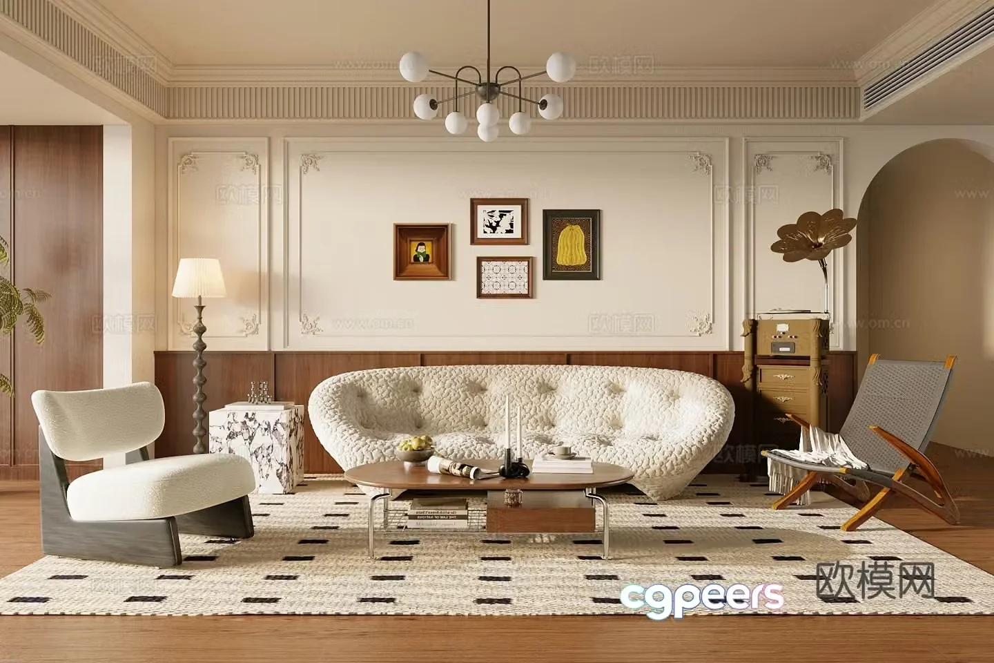 Medium-old home living room small living room sofa and coffee table combination 3D model