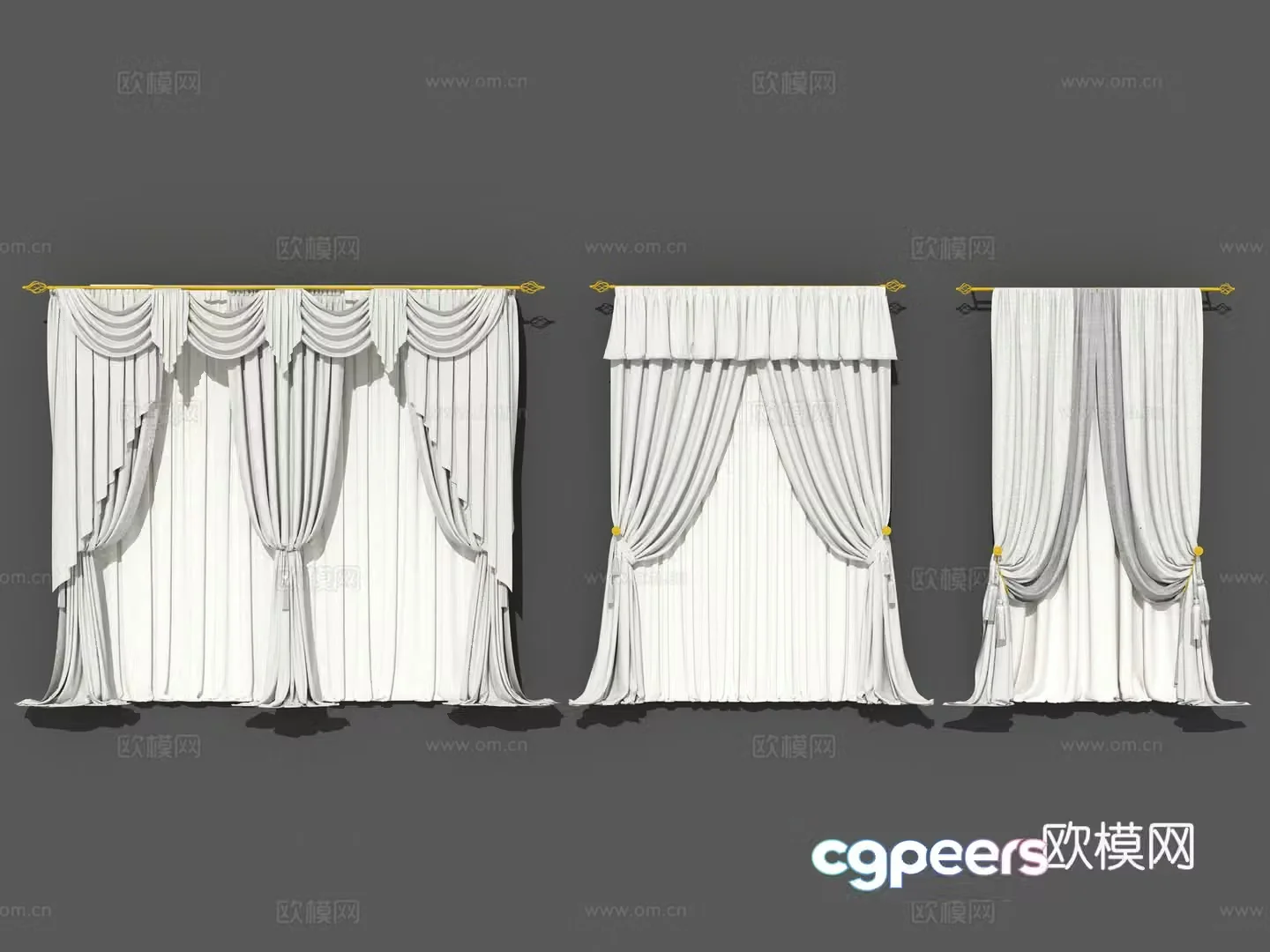 Wasabi American European Curtain Living Room Bedroom Study Hotel Curtain Combination 3D Model