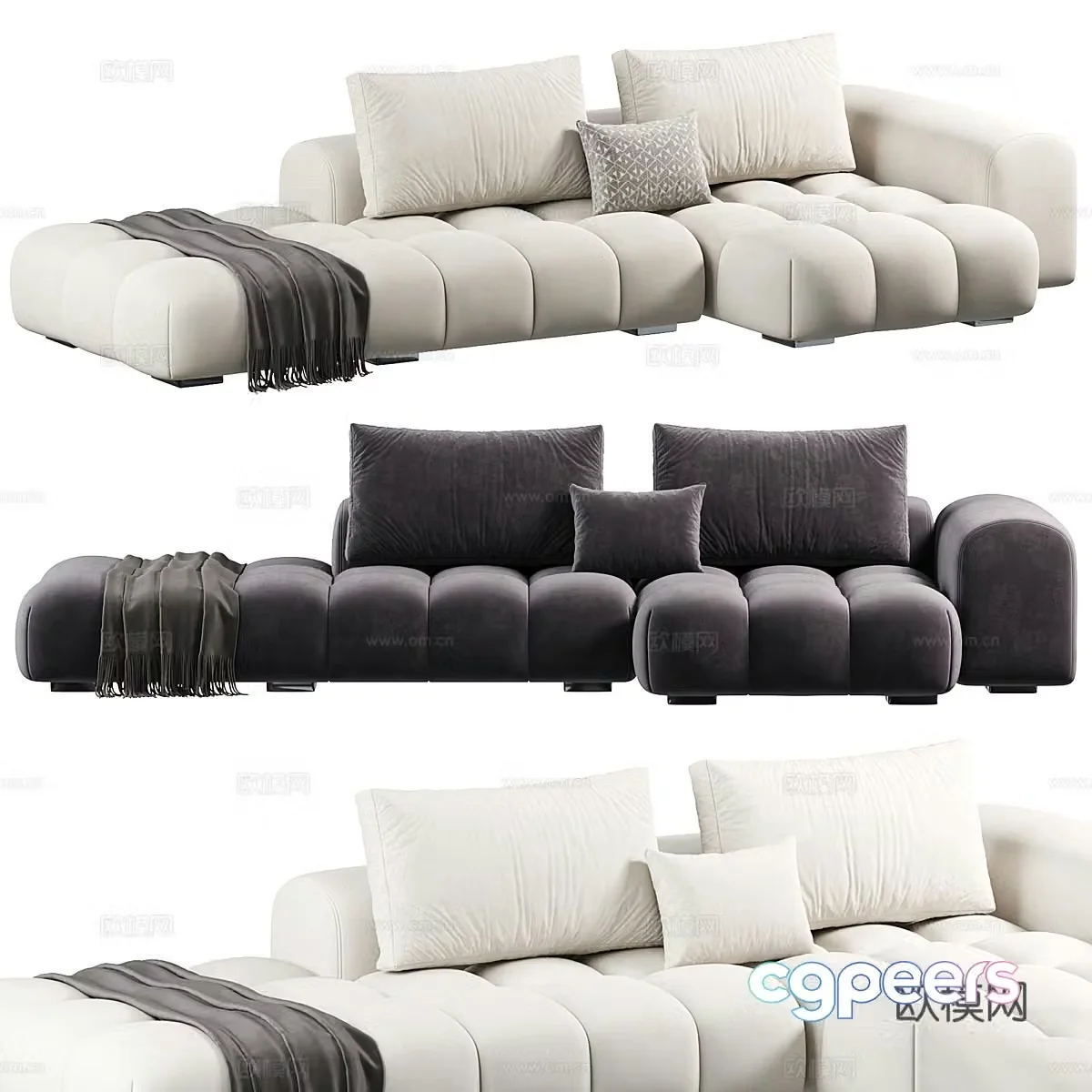 Modern cream style fabric casual sofa 3d model