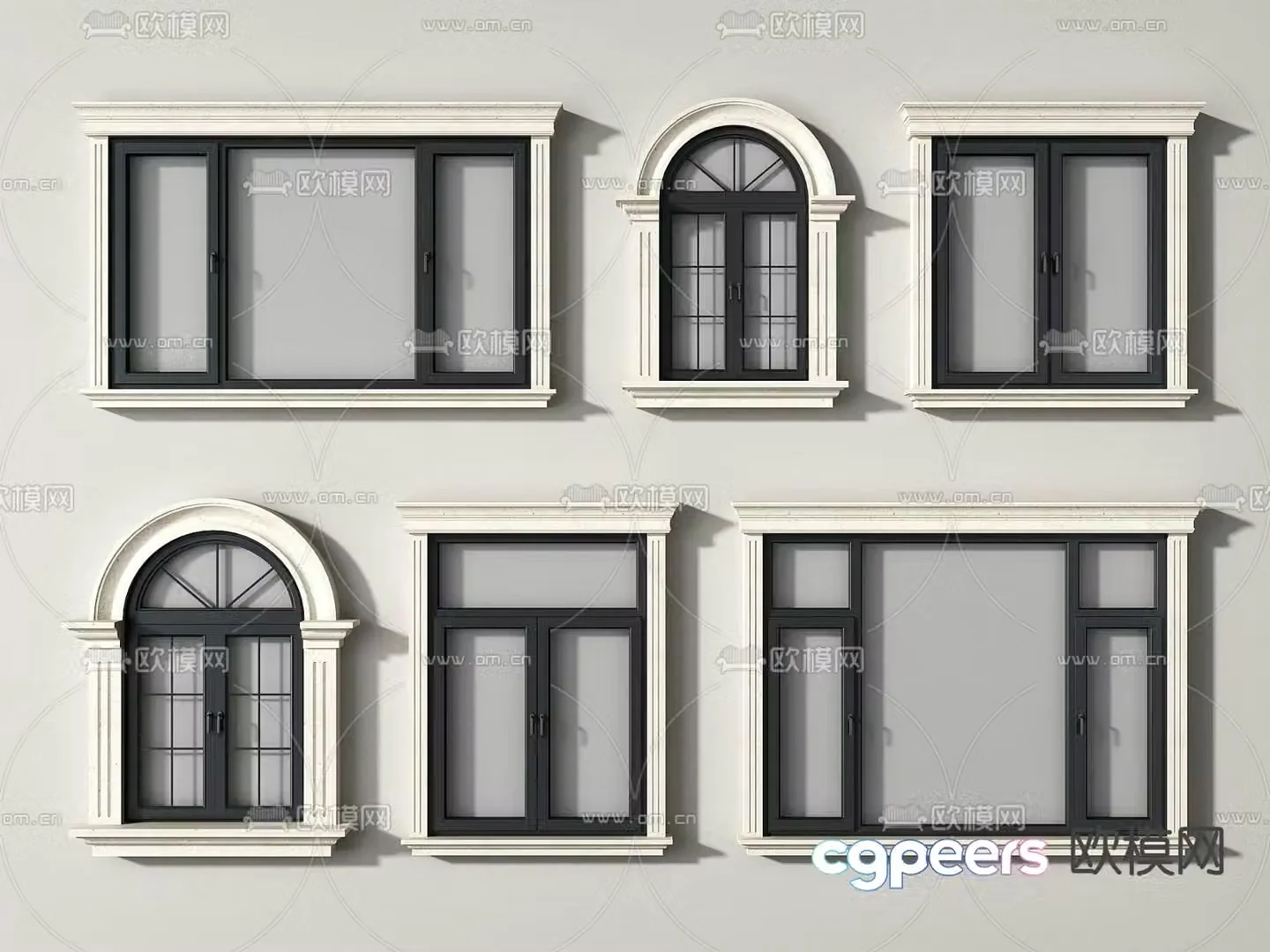 Simple European Window Arched Window 3D Model