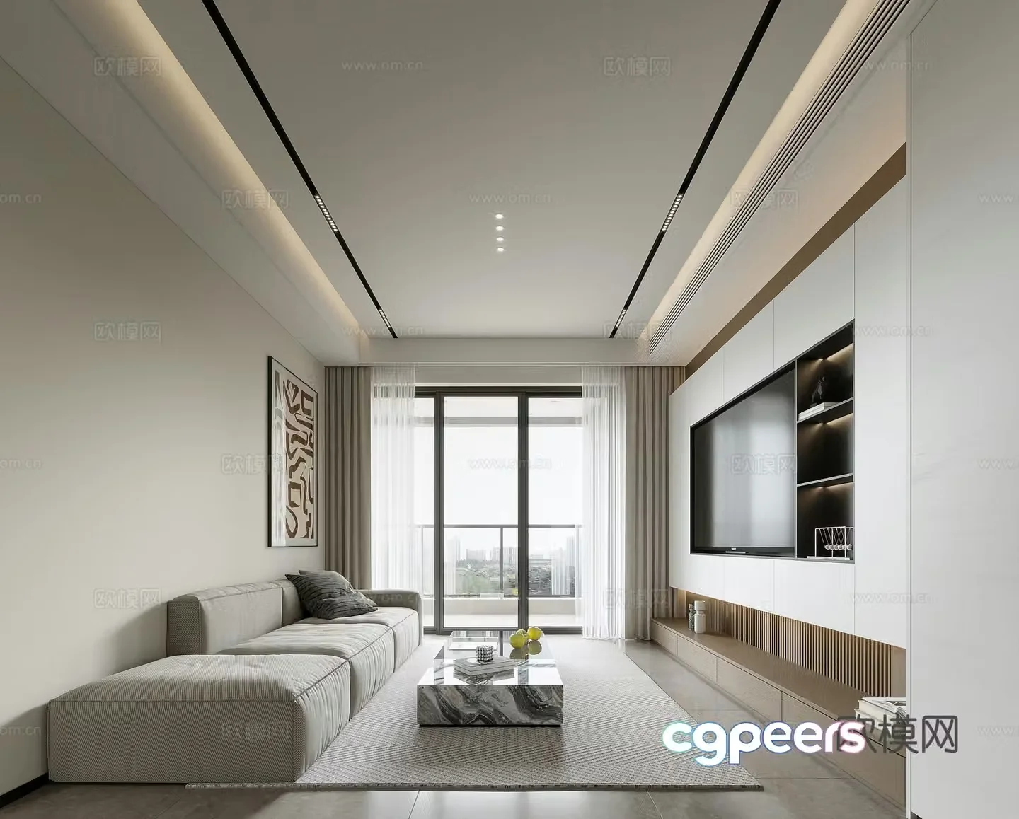 Modern living and dining room 3d model