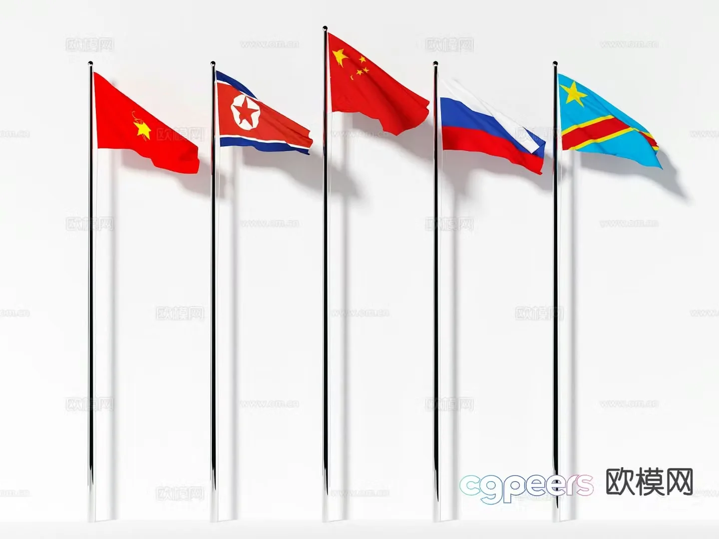 flag flagpole world flags 3d model