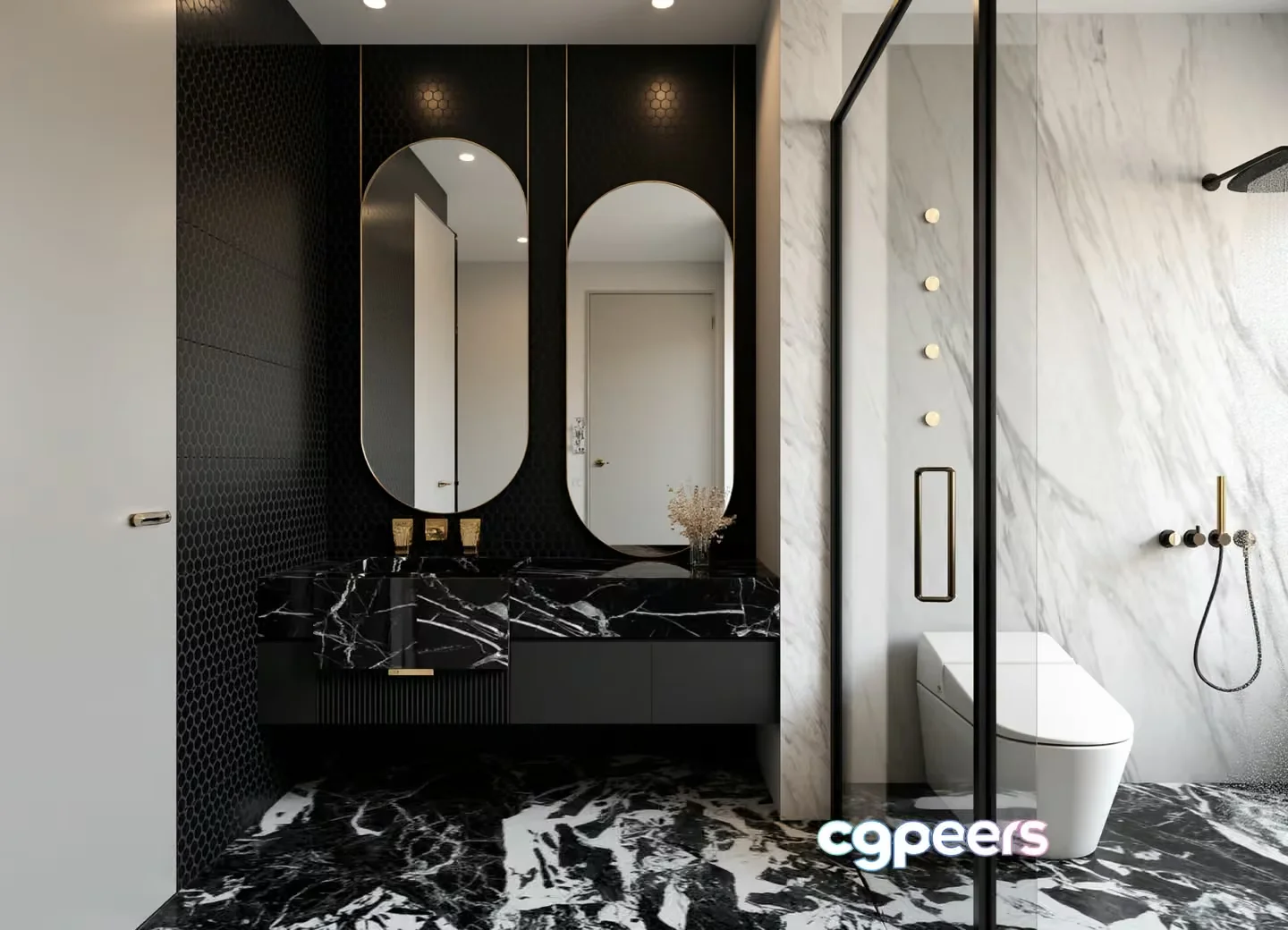 Modern Black And White Bathroom 3D Model – 22832 – VRAY Render