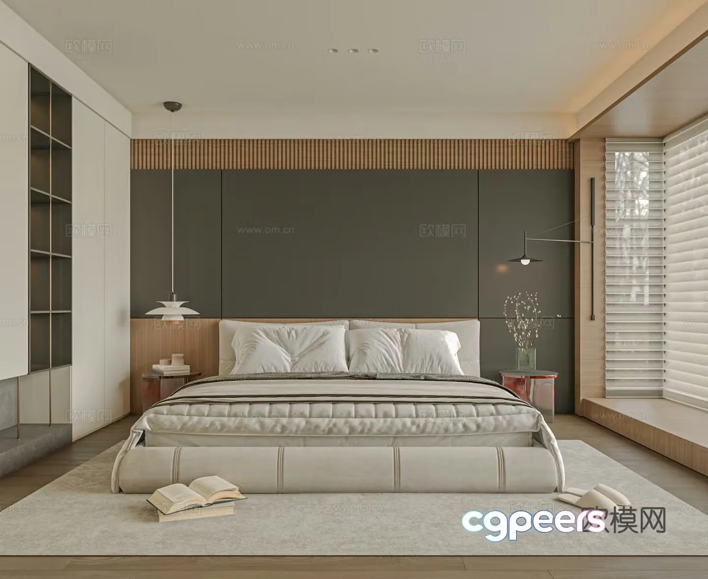 Modern bedroom bed nightstand jewelry 3d model