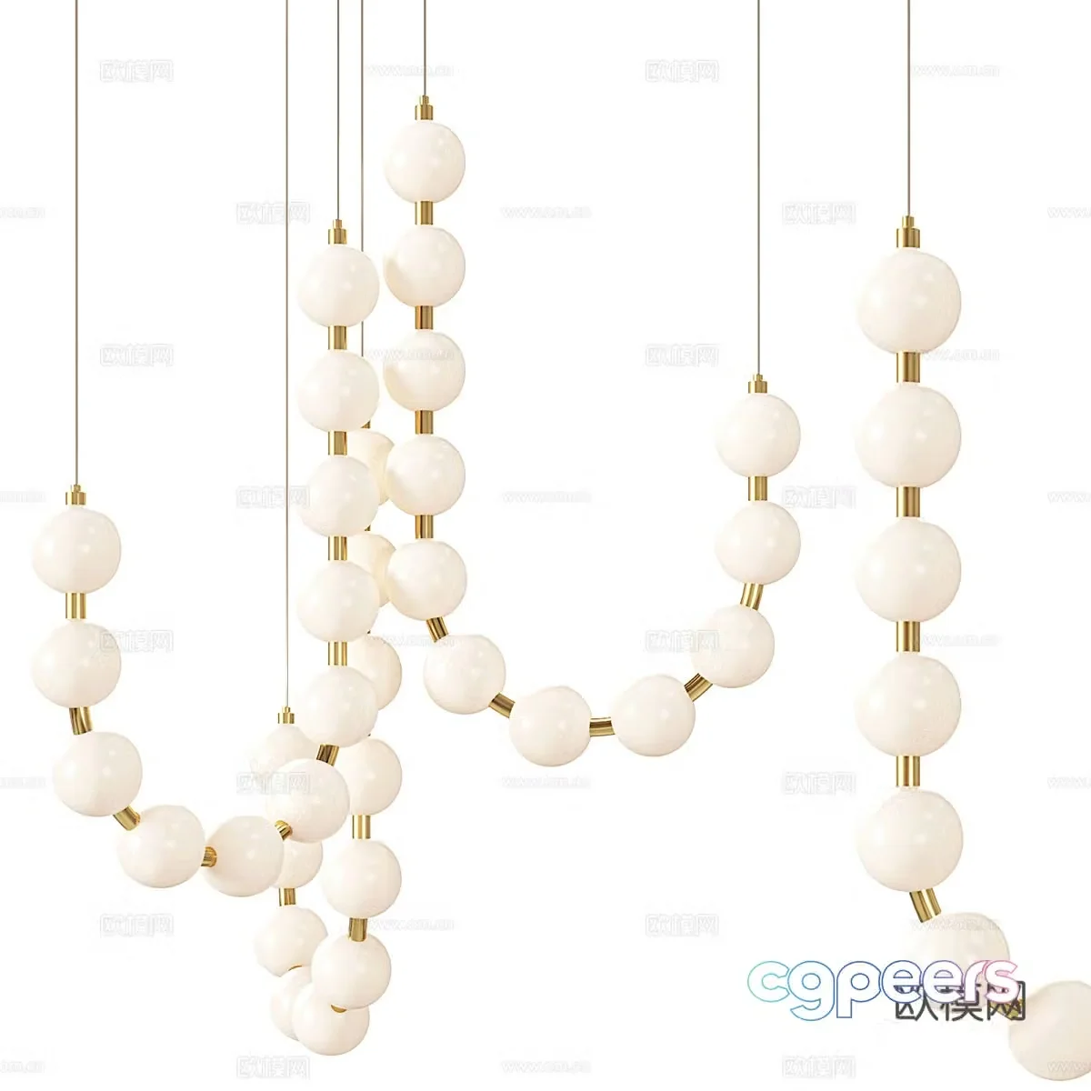 New Chinese style light luxury glass pearl series chandeliers 3D model