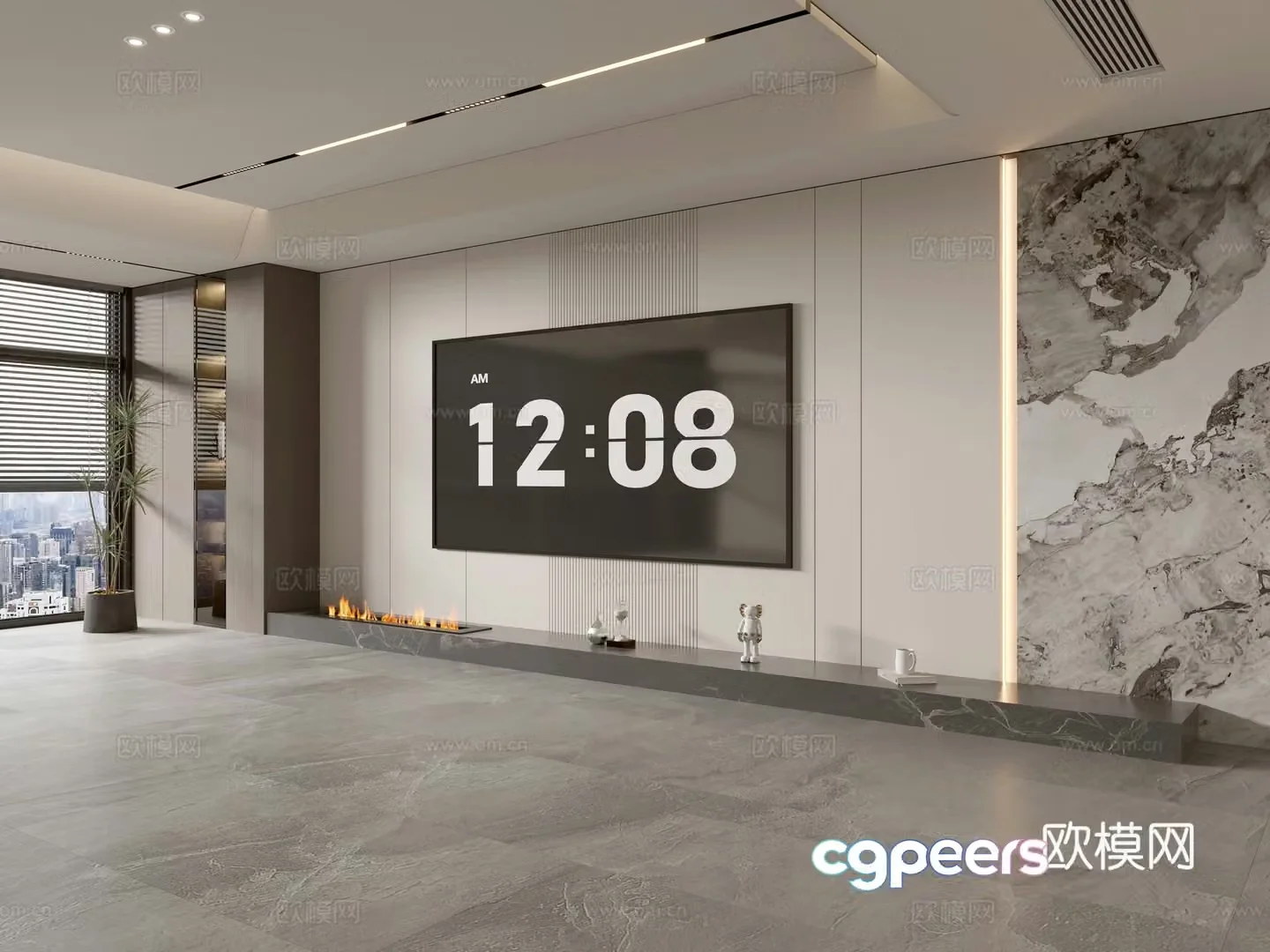 Modern Italian living room light luxury TV background wall full wall TV cabinet 3D model