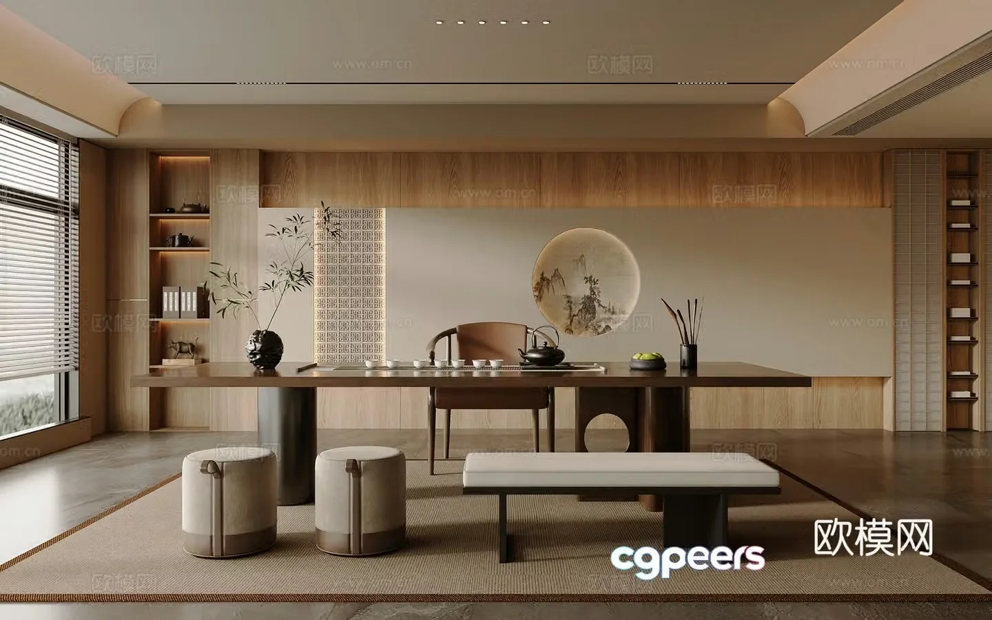 Solid wood tea table and chair combination large table and tea table tea set supplies decorative tea cabinet solid wood single chair 3D model