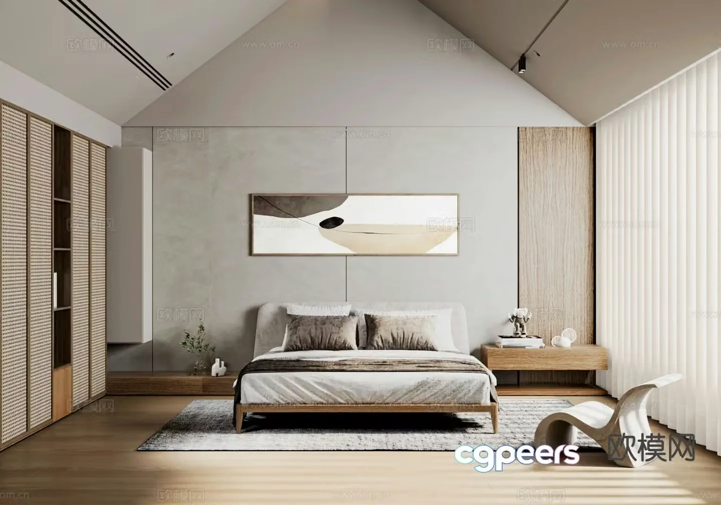 Wabi-sabi style bedroom master bedroom villa bedroom 3d model