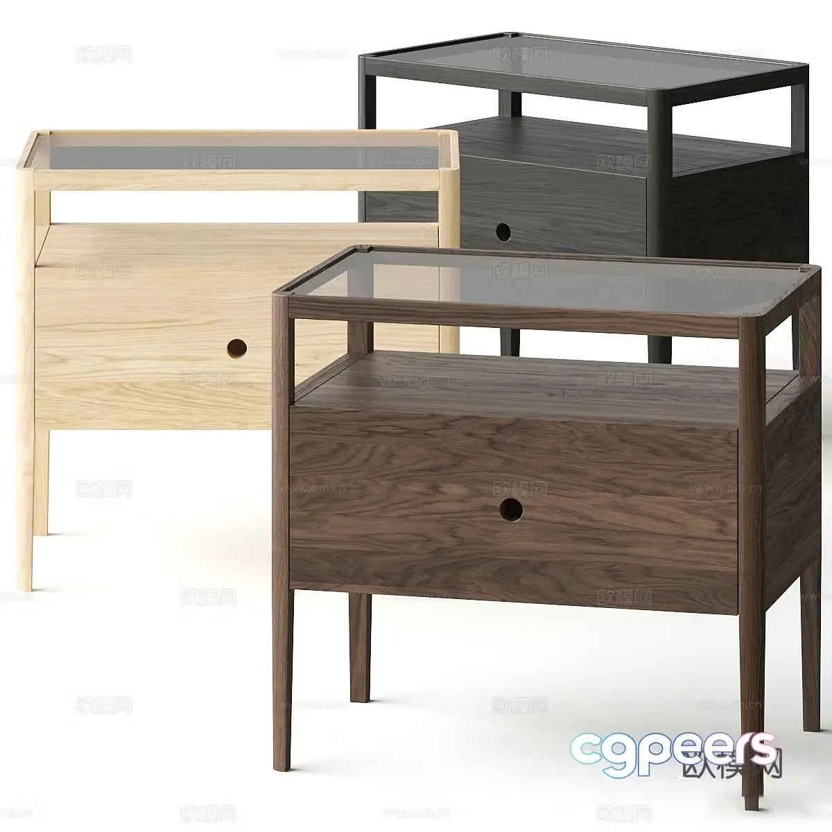 New Chinese style log bedside table 3D model