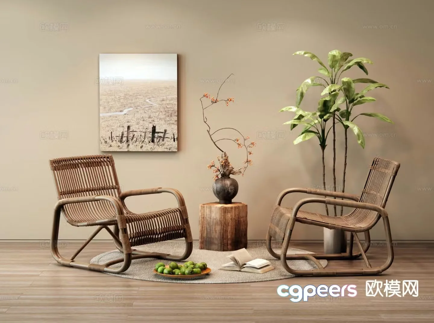 Wabi Sabi leisure chair rattan chair bamboo woven chair 3d model