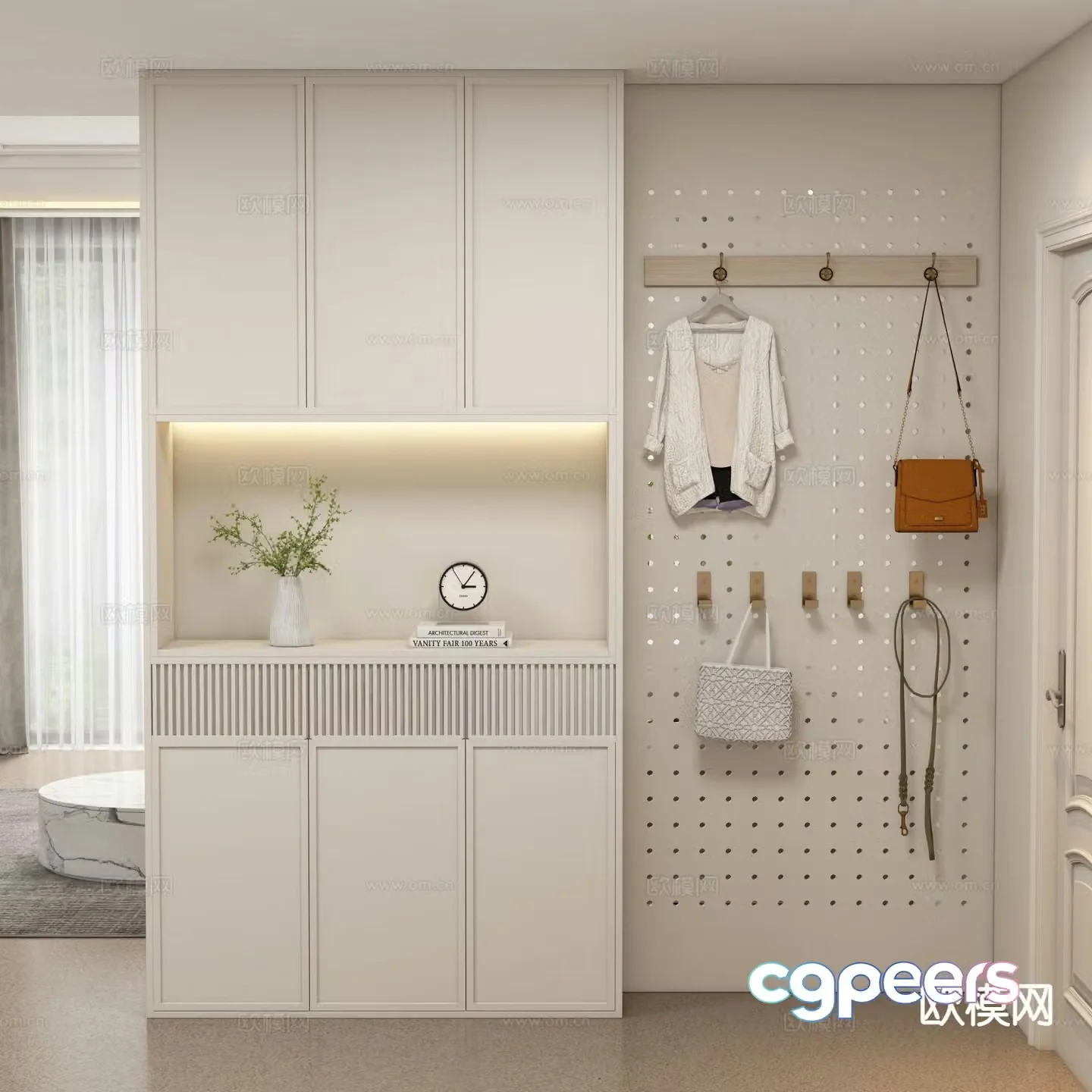 Cream style entrance shoe cabinet 3D model