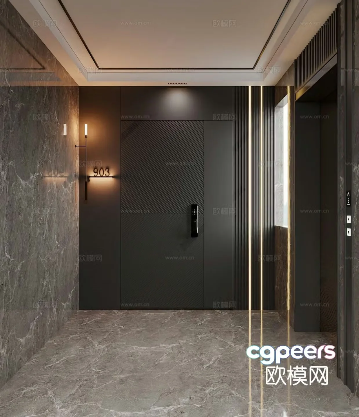 Modern Italian entrance door Modern stairwell Elevator ceiling 3D model