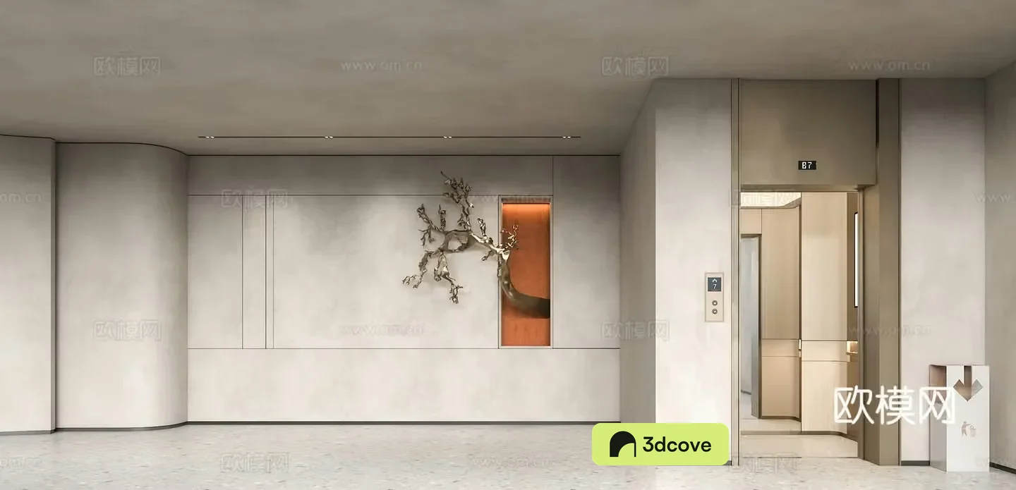 Modern hotel apartment elevator hall