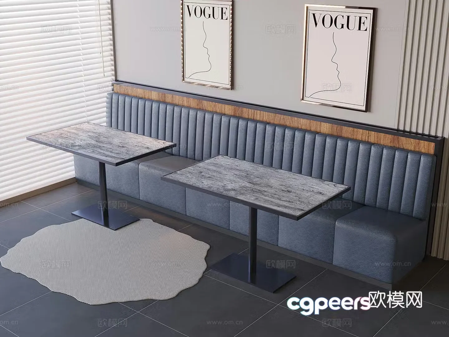 Restaurant booth soft bag sofa Cafe booth sofa Solid wood dining table 3D model