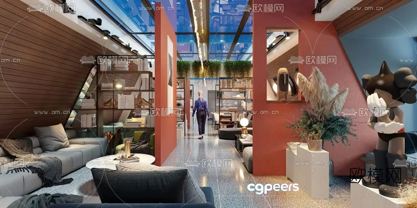 Modern boutique hotel lobby bar 3d model
